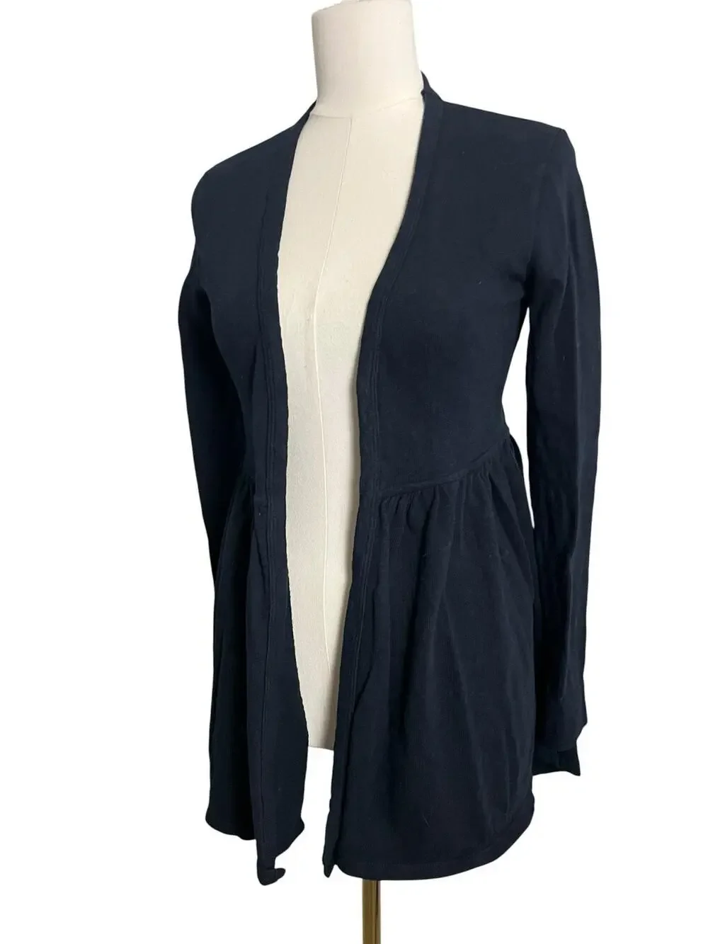 T.la Open Front Cardigan Womens XS Navy Ruffle Hem Knit Duster Boho NWT $78